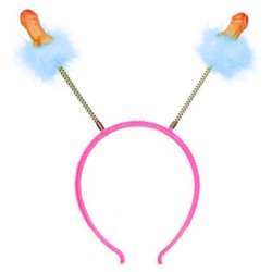 HAIRBAND DECORATED WITH LIGHT BLUE FEATHERS AND PENIS