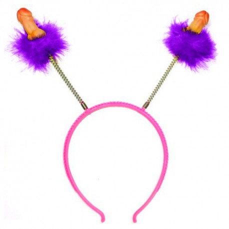 HAIRBAND DECORATED WITH PURPLE FEATHERS AND PENIS