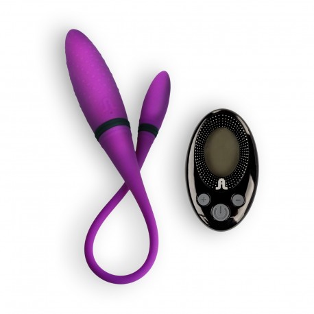 VIBRADOR DUPLO RECARREGÁVEL 2 ADRIEN LASTIC COM MINI COMANDO ROXO