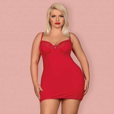 OBSESSIVE JOLIEROSE CHEMISE AND THONG QUEEN SIZE RED