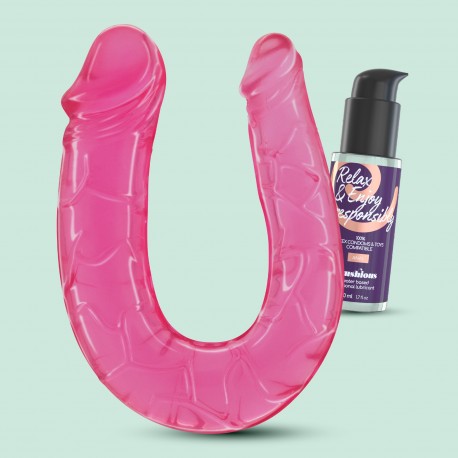 CRUSHIOUS DEEP DIVER DOUBLE DILDO WITH ANAL LUBRICANT 50ML PINK