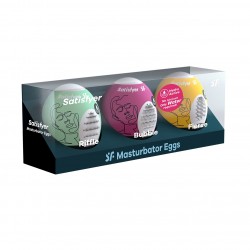 PACK DE 3 MASTURBADOR MASTURBATOR EGG RIFFLE, BUBBLE Y FIERCE SATISFYER