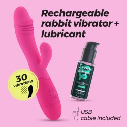 VIBRADOR RECARGABLE CON ESTIMULADOR DE CLÍTORIS BLOSSOMS ROSA FUERTE Y LUBRICANTE DE BASE AGUA INCLUIDO CRUSHIOUS