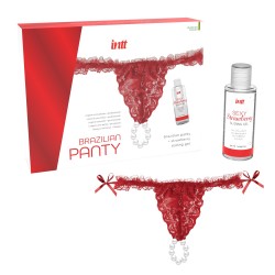 BRAGA BRASILEÑA ROJA CON PERLAS Y GEL LUBRICANTE 50ML INTT