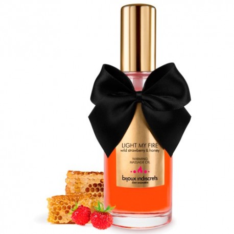 LIGHT MY FIRE WARMING AND KISSABLE MASSAGE OIL BIJOUX INDISCRETS WILD STRAWBERRY AND HONEY 100ML